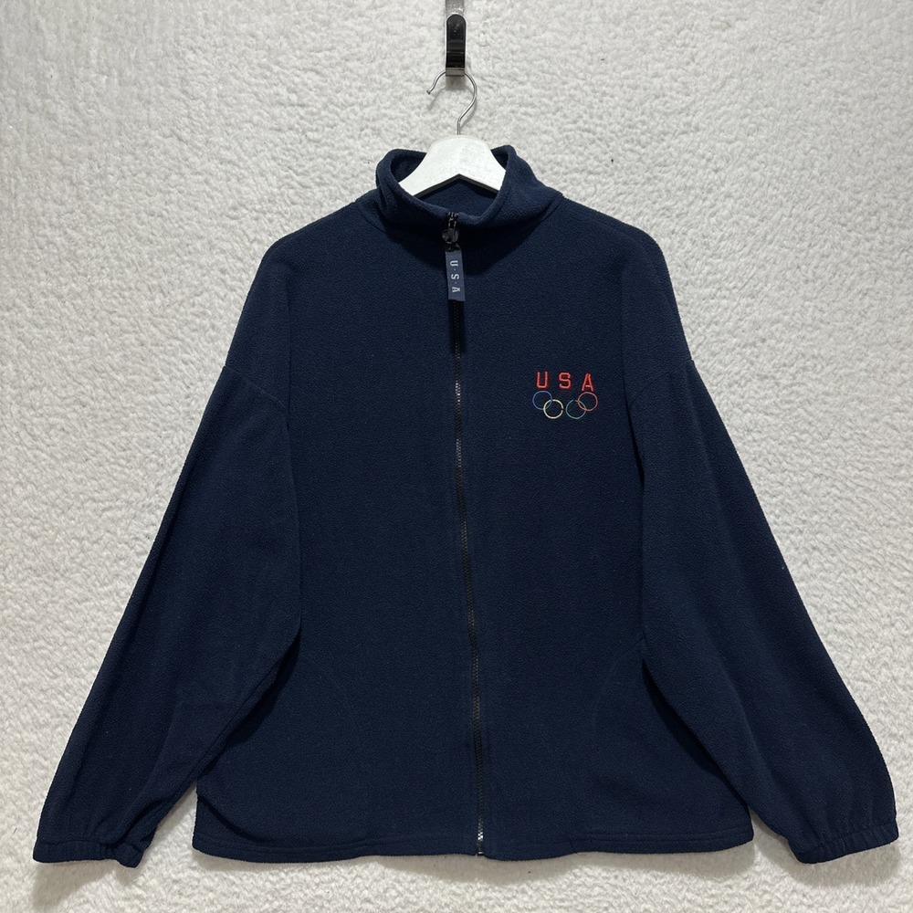 VTG 90s USA Olympics Jacket Mens Size‎ L Fleece Full Zip Sweater Made in the USA